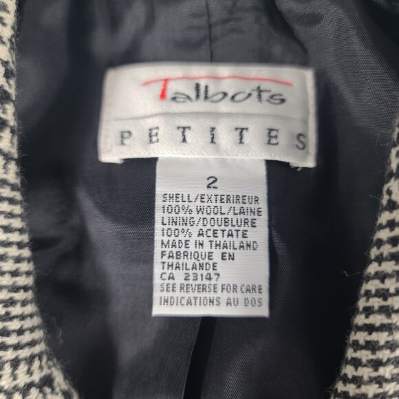 Talbots Black Cream Houndstooth Wool Double Breasted Blazer Jacket 2 P - Picture 5 of 5